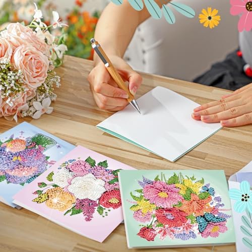 Saillong 12 Pack Flower Diamond Painting Greeting Cards with Envelopes