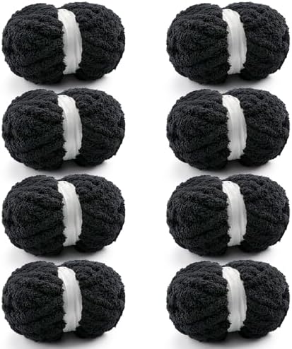 Chunky Yarn for Hand Knitting, Black Chunky Chenille Yarn for Crocheting