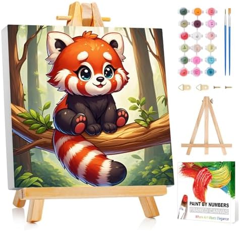 Reivworl Raccoon Paint by Numbers Kit for Kids with Frame 8×8 inch