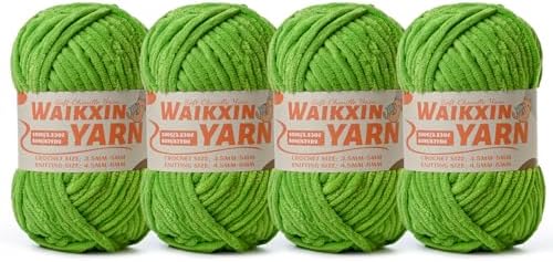 （4 Lime Green） 4 Pack Super Soft Fuzzy Chenille Chunky Yarn for Crocheting, 400g (350yds) Velvet Fluffy Amigurumi Yarn for Hand Knitting Baby Blankets Weaving Craft