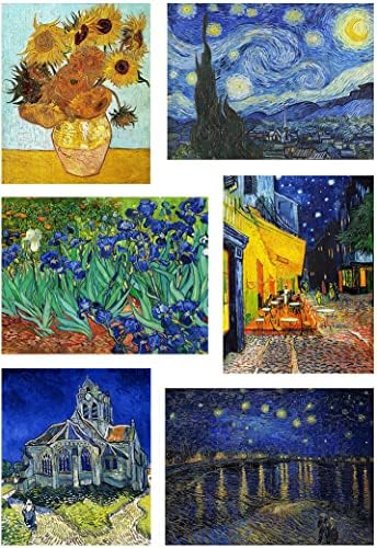 VeGuude Diamond Painting Kits for Adults, 6 Pack Van Gogh Starry Night Diamond Art Kits, 5D Full Drill DIY Crafts for Adults Home Wall Decor Sunflower Irises Café Terrace at Night [12x16in]