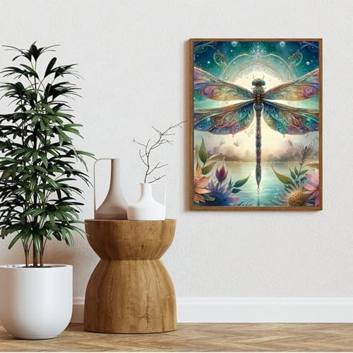 AIBOERL Diamond Art Kits for Adults,Dragonfly Diamond Painting Wall Decor | Round Drill Dragonfly Diamond Painting for Beginners DIY Rhinestone 5D Diamond dots(Gemstone Craft)Wall Art Gift 12x16IN