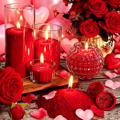 1.1LB Candle Sand- Red Candle Beads, Sand Wax for Wedding Decor Rosa Scented Candle with Wicks Dark Pearled, Wax for Home Decoration Party Gift 85 Burn Hours Refillable Candle Wax DIY Candle Making