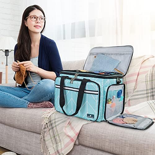 PAVILIA Large Knitting Yarn Storage Bag Crochet Organizer for Knitter, Teal