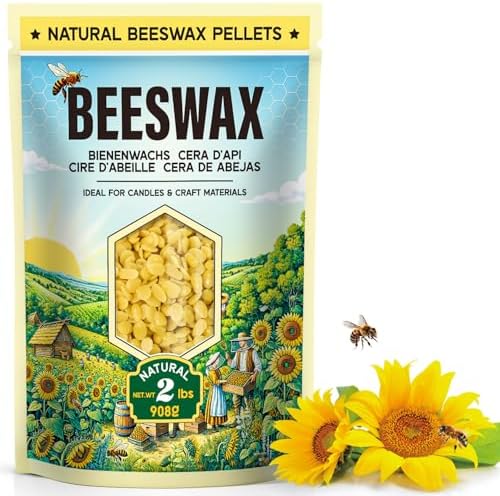 Beeswax Pellets for Candle Making – 2lb/5lb/10lb – Natural Beeswax for Candles, Lip Balms, and Skincare – Yellow Beeswax for DIY Projects – Ideal for Beginners and Experts（2lb）