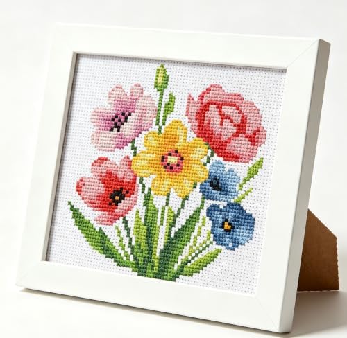 Flowers Stamped Cross Stitch Kits for Adult Beginner,Counted Embroidery Kit