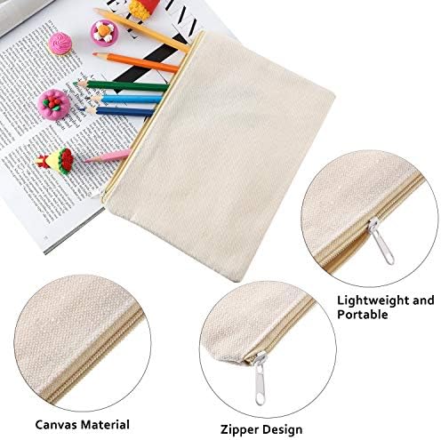 Gejoy 10 Pack Blank Canvas Cosmetic Bags Zipper Pouch DIY,M,Beige
