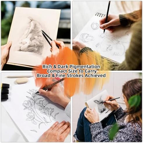 LIVHOLIC Woodless Graphite Drawing Pencils Set,6 Black Lead Pre-Sharpened 2H HB, 2B, 4B, 6B 8B Degrees Coloring Pencils, 50PK Blank Watercolor Card for Sketching,Writing,Shading