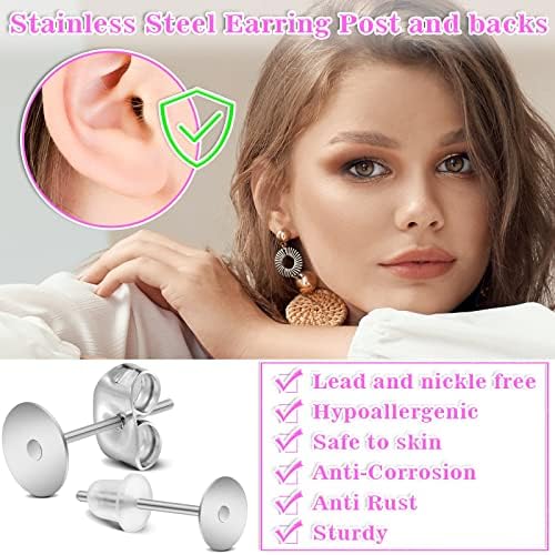 Anezus Jewelry Glue With 600pcs Stainless Steel Earring Posts and Backs - Hypoallergenic Blanks With Rubber Backs for Jewelry Making Supplies and Findings