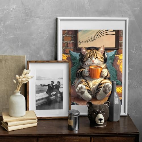 Gaming Cat Paint by Numbers Kit for Adults, Music & Coffee Art, 16x20 Inch