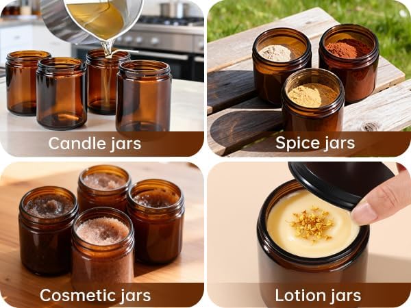GIVAMEIHF 8oz Amber Glass Jars with Lids (3 Pack) - Empty Candle Jars for making candles,Cosmetic Jar,Amber Containers with Lids for Creams,Lotions,Spices