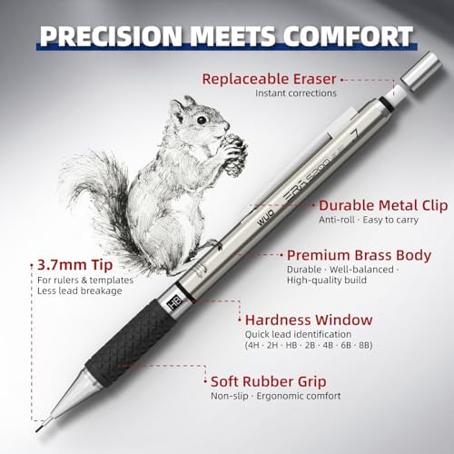 WUO 0.7 mm Mechanical Pencil Set with Eraser Pen Storage Case, 6 PCS
