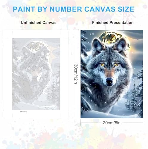 SENQAO Christmas Paint by Numbers for Adults Framed, Wolf Adults' Paint-by-Number Kits, Adult Paint by Number Kits on Canvas, Acrylic Number Painting for Home Decor, 8x12inch