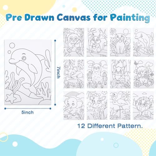 Louise Maelys 5x7Inch Pre Drawn Canvas for Painting for Kids, 12Pack