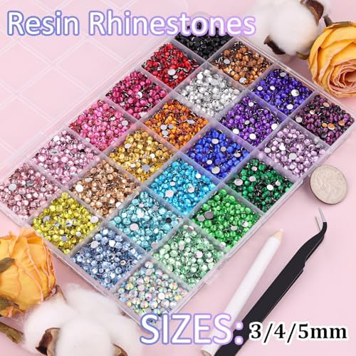 Resin Rhinestones for Bedazzling with Tweezers, 12000Pcs Multicolor 3/4/5mm Rhinestones for Crafting with 3Pcs 10ml B7000 Jewelry Glue for DIY Crafts Clothing Tumblers Shoes Fabric Nail Art