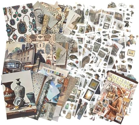 Vintage washi Stickers, Pre-Cut Ephemera Sticker Book for Journaling with 500 Scrapbook Stickers and 20 Scrapbook Papers, Aesthetic Junk Journal Supplies for Adults DIY Art Paper Crafts Collage