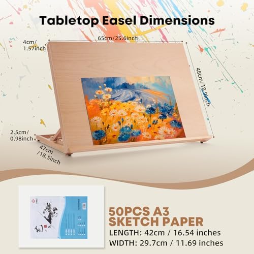 Wooden Table Top Easels for Painting A2 25.6"x18.9" Tabletop Easel