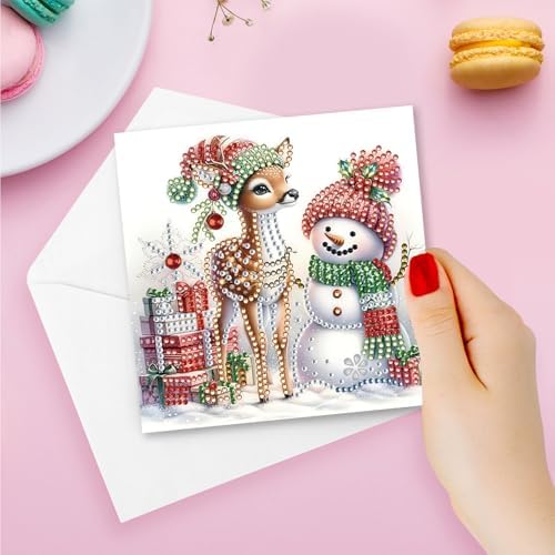 6 Pcs Diamond Painting Birthday Greeting Cards Kits for adults, 5D Handmade Diamond Art Birthday Card with Envelopes, DIY Greeting Cards Making Kits for friends Women Mom Grandma (Deer)
