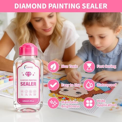 OSBNAG Diamond Painting Sealer, Diamond Painting Glue with Applicator Brush, Permanent Hold & Shine Effect, Helps Retain Sparkle, Also Works for Jigsaw Puzzles (125mL / 4.4 fl oz), Clear