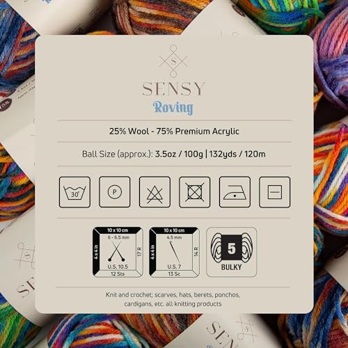 S Sensy Roving Multi-Premium Acrylic&Wool Yarn 10 Skeins Midnight 131 Yards