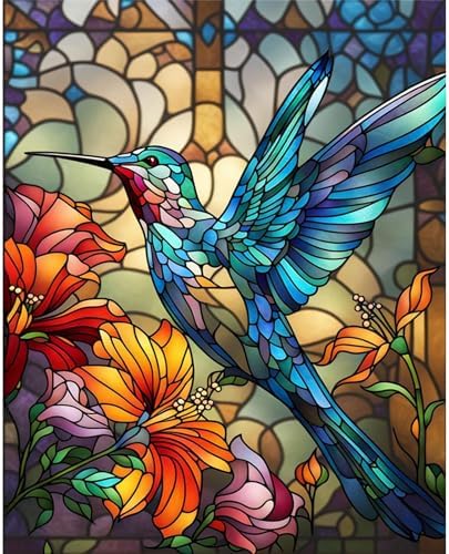 Hummingbird Paint by Numbers for Adults - Stained Glass Paint by Number
