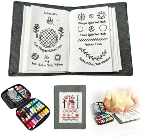 EBQOSK Embroidery Kit for Beginners, Embroidery Stitch Book with Sewing Kit, 86 Tools,65 Water-Soluble Patterns & 106 Stitches with Guides,Portable Craft Set for Adults & DIY Lovers