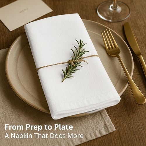 Thick Cotton Napkins – Flour Sack Napkin for Kitchen, Set of 6 (18"x18"), 100% Cotton, Highly Absorbent Hand Towels, Reusable Baking Cloths for Bread Proofing, Pastry & Tea Towels – White