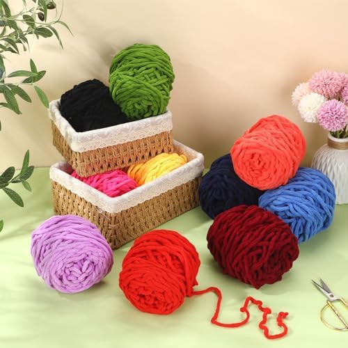Timgle 20 Skeins Chunky Chenille Yarn for Crocheting 1094 Yards Soft Thick Fluffy Yarn Hand Weaving Bulky for Plush Dolls Knitting Blanket DIY Sweater Scarf Each 55 Yards(Novel Color)