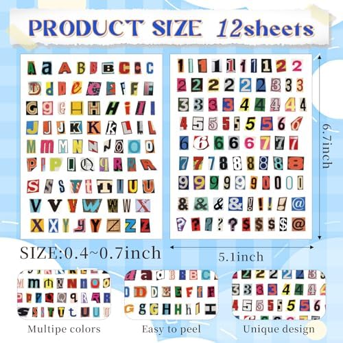 800 Pcs Magazine Letter Stickers for Scrapbooking, Vintage Number Alphabet Stickers, Waterproof Small Adhesive Letters for Junk Journal