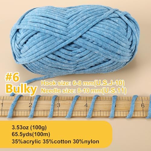 100g Yarn for Crocheting and Knitting,66yds/60m Cotton Yarn for Beginners,Cotton-Nylon Acrylic Blend Yarn for Beginners Crochet Kit Making(Denim Blue)