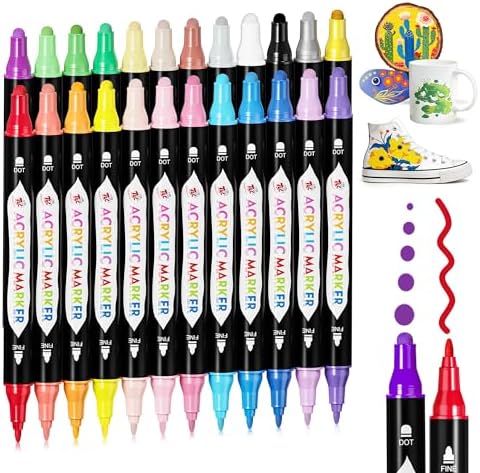 TBC The Best Crafts Acrylic Paint Markers, 24 Colors Dual Tip Dudu Head Paint Markers – Waterproof, Non-Toxic