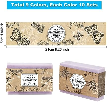 PH PandaHall 90PCS Soap Packaging Paper, 9 Styles Insect Soap Paper Tag Vertical Soap Kraft Paper Tag Soap Sleeves Covers for Handmade Soap Lotion Bars Bath Gift Wrapping, 8.2x1.9inch