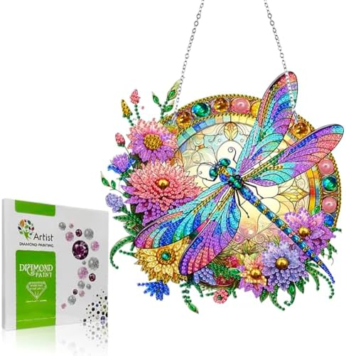 Koikify Floral Dragonfly Diamond Painting Pendant Kit for Adults
