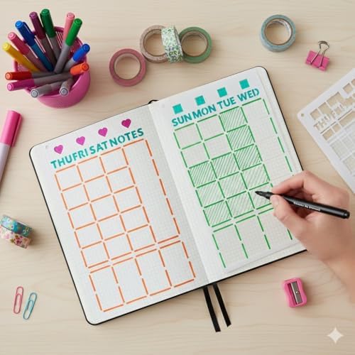 36pcs Journal Stencils Set 4 * 7 Inch Reusable Plastic Templates Planner Stencils Paint Template Bullet Journaling Supplies for Daily Planner Weekly Schedule Habit Tracker Note