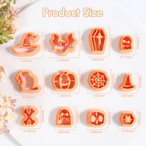 Puocaon Halloween Polymer Clay Cutters - 12 Pcs Witch Wizard Bat Ghost Pumpkin Halloween Clay Cutters for Earrings Jewelry Making