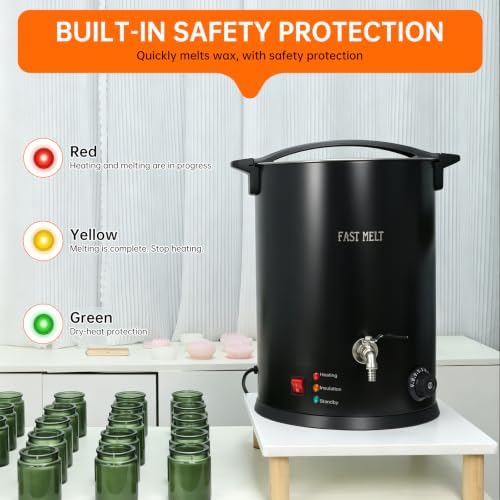 FAST MELT 20L Electric Wax Melter for Candle Making, 1400W Large Wax Melting Pot with Pour Spout, 30–110°C Temp Control, Stainless Steel Wax Heater with Heat Gun, Gloves & Measuring Cup, AC 120V