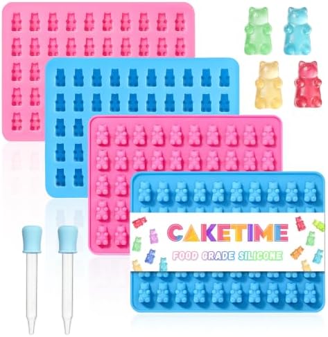Gummy Molds Bear Candy Silicone, Mini Size Chocolate Gummy Molds with 2 Droppers Nonstick Food Grade Silicone Molds Pack of 4