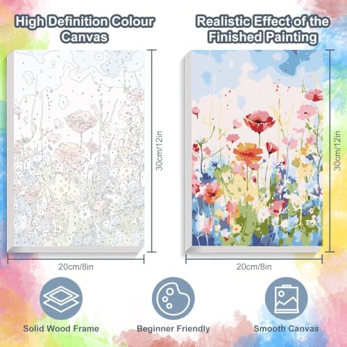 Kalonyth Flowers Framed Paint by Numbers Kit for Adults Beginner 8x12 inch