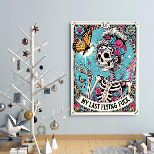 GOUOYANA Paint By Numbers Kit for Adults-Skull Last Flying Funny Canvas | Adult Paint by Number Kits on Canvas for Painting DIY Skull Last Flying Painting Art by Numbers for Home Wall Art Gift12X16in