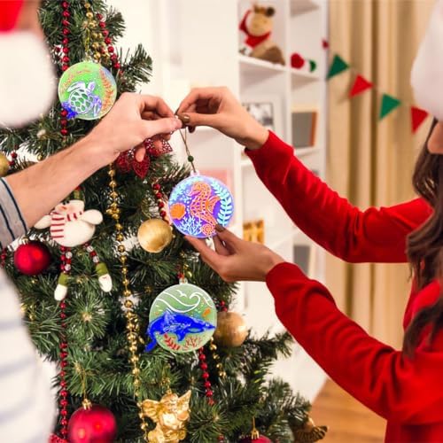 7 Pcs Keychain Resin Mold Sea Animals Silicone Molds Round Epoxy Resin Casting Mold Circle Keychain Pendant Mould with Holes for DIY Crafts Jewelry Earrings Making