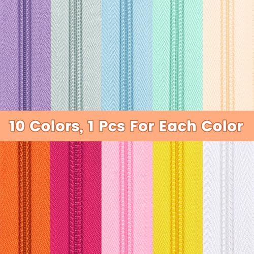 DOITEM 22.2 Yards/ 20 m 10 Pieces Assorted Colors #5 Nylon Coil Zippers, Sewing Zippers Endless Zips with 40 Pieces Zipper Sliders Zip Heads for Sewing Tailor Craft Supplies