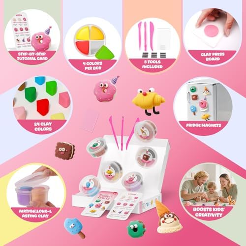 Air Dry Clay Kit for Kids - 6 Boxes Fridge Magnets Craft Set | Modeling Clay with Sculpting Tools Tutorials, Non-Toxic & Safe, DIY Arts and Crafts, Make Your Own Refrigerator Magnet