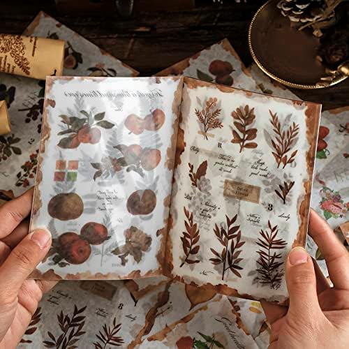 Dizdkizd Nature Botanical Stickers for Journaling, Ephemera Sticker Book, Translucent Washi Sticker for Scrapbooking - 20 Sheets (200 Pieces)