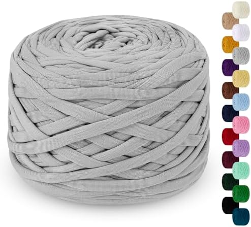 285g T-Shirt Yarn for Crocheting 109 Yards Elastic Ribbon Thick Fabric, Knitting for Crochet Bag, Blanket, Basket, DIY Projects, Home Decor (Light Gray)