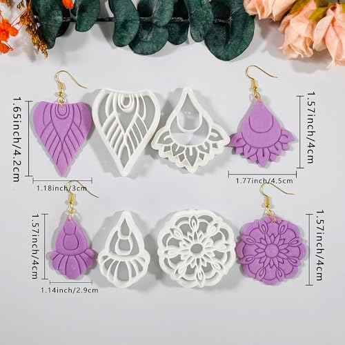Xaekicr Polymer Clay Cutters Boho Earring Set – 4PCS Clay Cutters for Polymer Clay Jewelry, Mandala Flower and Tribal Shapes, Clay Earring Cutters and Polymer Clay Tools for DIY Craft Making
