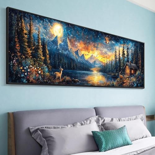 YALKIN Paint by Numbers Kit for Adults, Landscape Large Adults'paint-by-Number Kits on Canvas, DIY Acrylic Oil Painting by Numbers Kits, Perfect for Home Decor, Gifts 30x90CM /11.8x35.4in