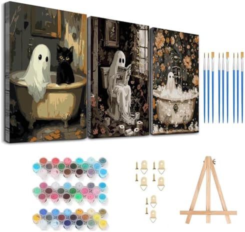 Axquilon 3 Packs Halloween Framed Paint by Numbers Kit for Adults 8x10in