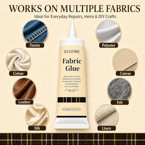 Fabric Glue Permanent, 4.23oz-120ML No Sew Clear Clothes Adhesive with Precision Applicator Quick for Patches Hems and Rhinestones Industrial Grade Strong Bond for Denim Cotton Polyester Leather etc.
