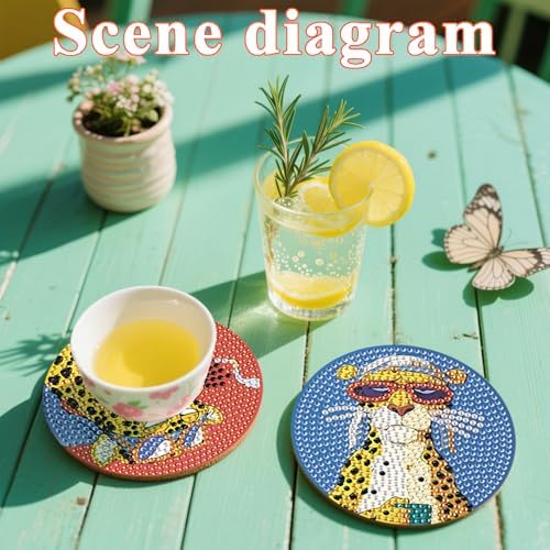 DOTSOPS 6 Pack Cat Diamond Painting Coasters Kits with Holder for Beginners