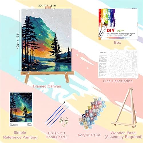 Starry Sky Paint by Numbers for Adults with Framed Canvas - Wooden Easel